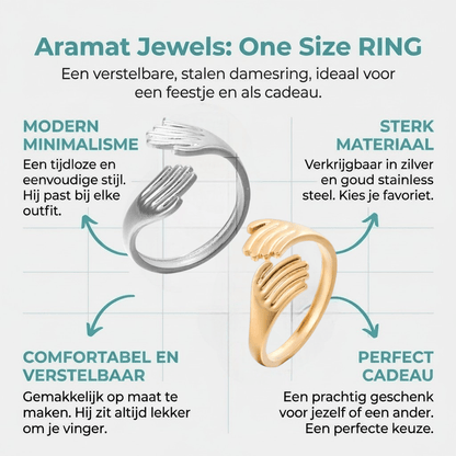 RVS Damesring Verstelbaar – 2 Handjes – One Size - Aramat Jewels - Ringen - cadeautip