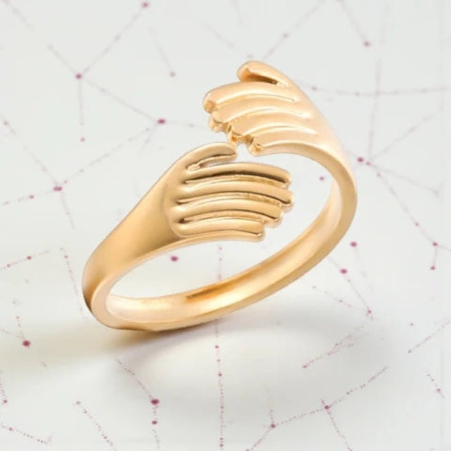 RVS Damesring Verstelbaar – 2 Handjes – One Size - Aramat Jewels - Ringen - cadeautip