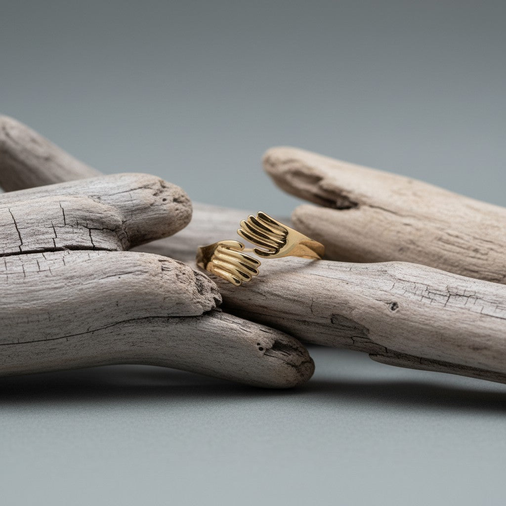 RVS Damesring Verstelbaar – 2 Handjes – One Size - Aramat Jewels - Ringen - cadeautip