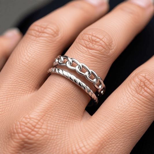 RVS Damesring Verstelbaar – 2 Lijnen (Schakel & Gestreept) – One Size - Aramat Jewels - Ringen - cadeautip