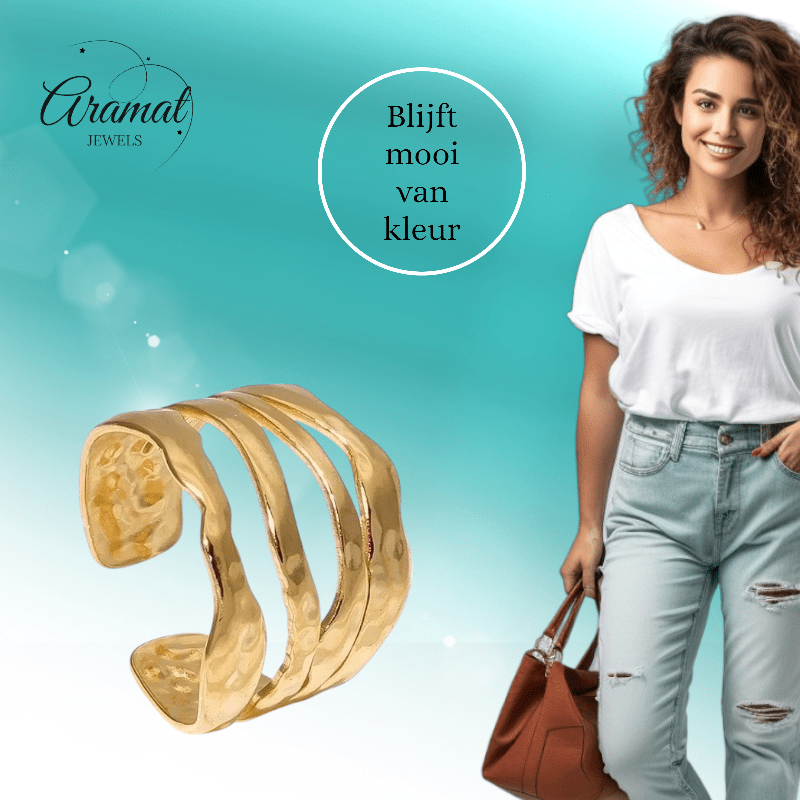 RVS Damesring Verstelbaar – 4 Grillige Lijnen – 17 mm - ring337 - 73886 - Ringen kopen# - Zilverkleur - alles - boho