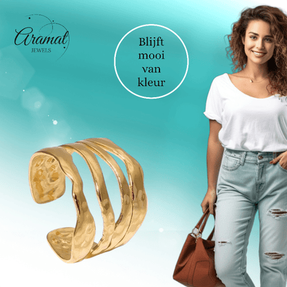 RVS Damesring Verstelbaar – 4 Grillige Lijnen – 17 mm - ring337 - 73886 - Ringen kopen# - Zilverkleur - alles - boho