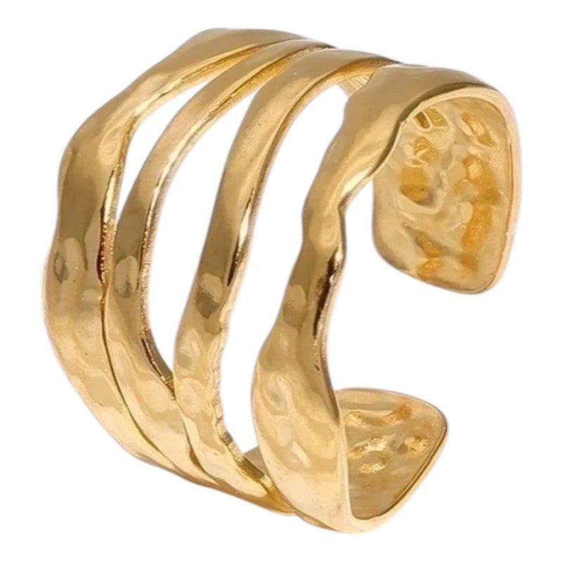 RVS Damesring Verstelbaar – 4 Grillige Lijnen – 17 mm - ring337 - 73886 - Ringen kopen# - Zilverkleur - alles - boho