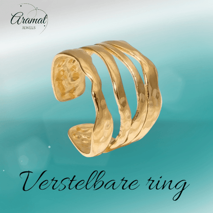 RVS Damesring Verstelbaar – 4 Grillige Lijnen – 17 mm - ring337 - 73886 - Ringen kopen# - Zilverkleur - alles - boho