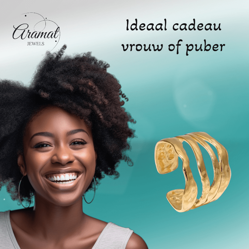 RVS Damesring Verstelbaar – 4 Grillige Lijnen – 17 mm - ring337 - 73886 - Ringen kopen# - Zilverkleur - alles - boho