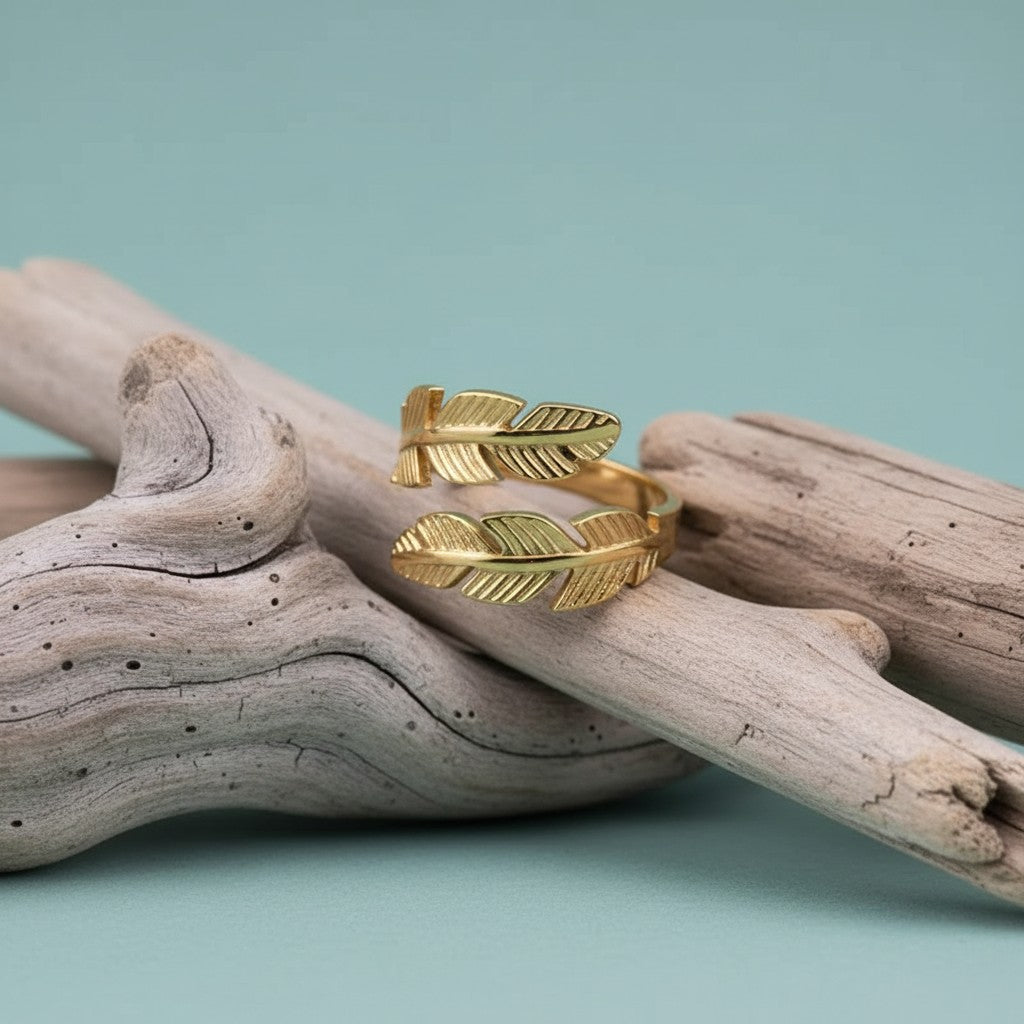 RVS Damesring Verstelbaar – Brede Open Veertjesvorm – 15 mm - Aramat Jewels - Ringen - cadeautip