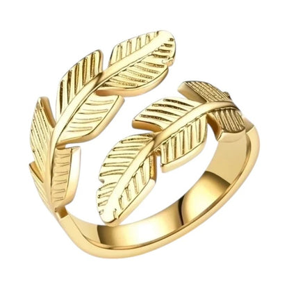 RVS Damesring Verstelbaar – Brede Open Veertjesvorm – 15 mm - ring344 - 2981 - Ringen kopen# - Zilverkleur - alles - boho