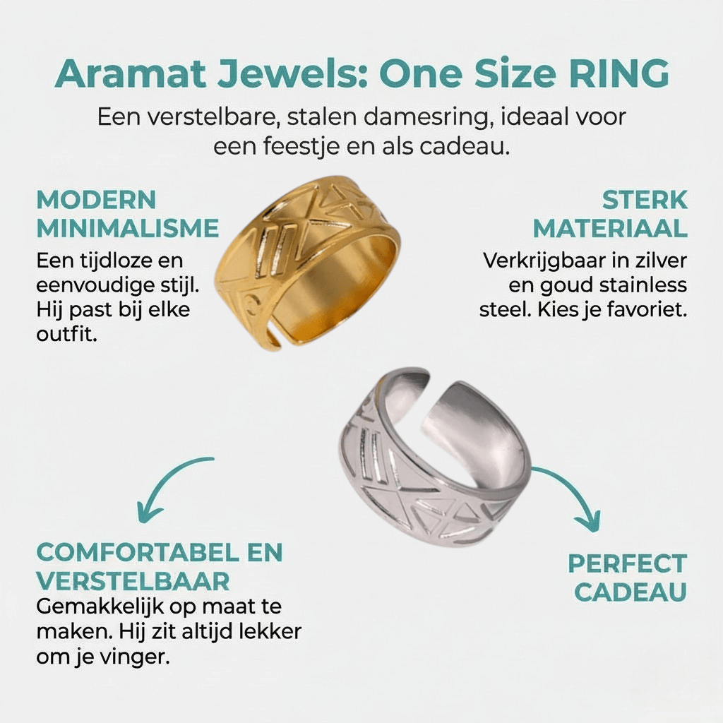 RVS Damesring Verstelbaar – Driehoekige Motiefjes – One Size - Aramat Jewels - Ringen - cadeautip