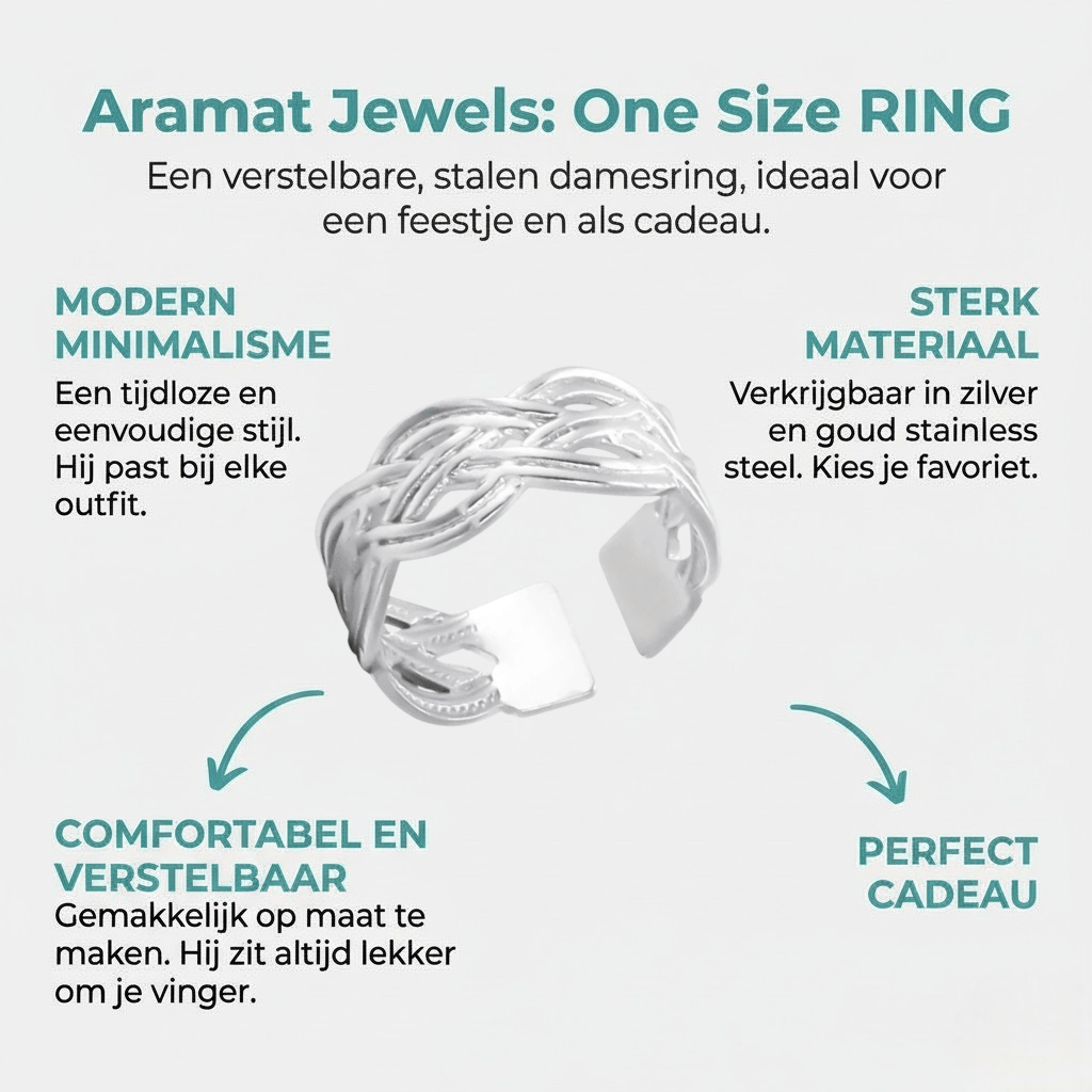 RVS Damesring Verstelbaar – Keltisch Gevlochten Schakels – One Size - Aramat Jewels - Ringen - cadeautip