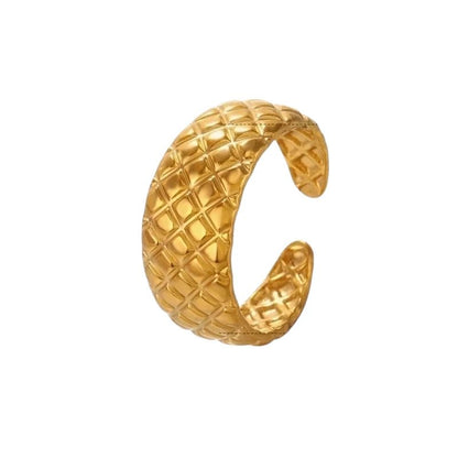 RVS Damesring Verstelbaar – Ruitjes Patroon - one size - ring345 - 76735 - Ringen kopen# - Zilverkleur - alles - boho