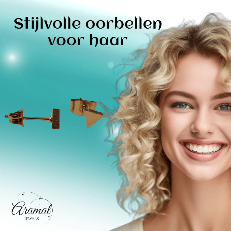 RVS Driehoek Oorbellen Goudkleur 5mm - Geometrische Oorstekers - Aramat Jewels - Oorbellen - cadeautip