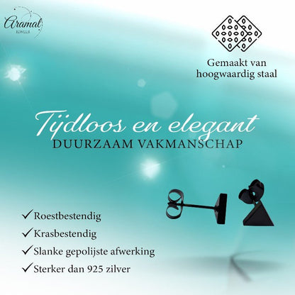 RVS Driehoek Oorbellen Zwart 7mm - Geometrische Oorstekers - Aramat Jewels - Oorbellen - cadeautip