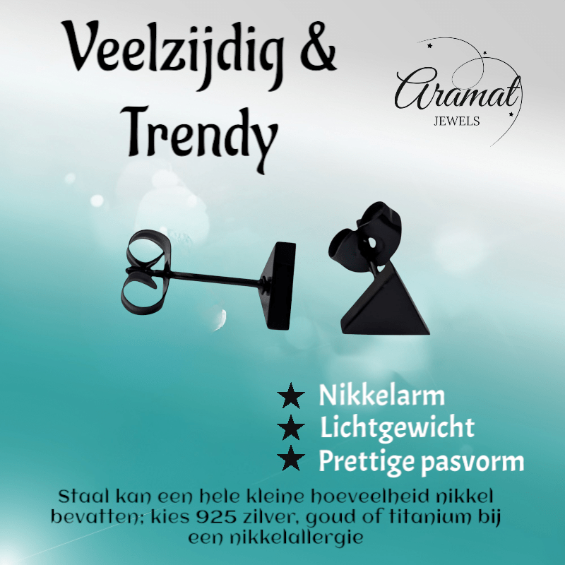 RVS Driehoek Oorbellen Zwart 7mm - Geometrische Oorstekers - Aramat Jewels - Oorbellen - cadeautip