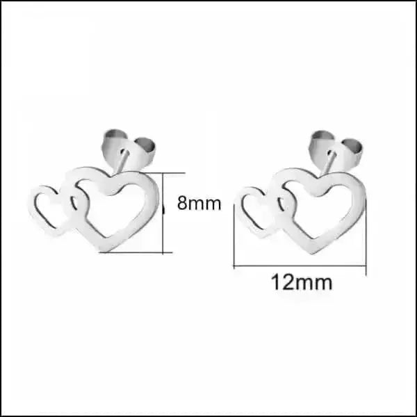 RVS Dubbele Hartjes Oorstekers Zilver 12x8mm - Aramat Jewels - Oorbellen - cadeautip