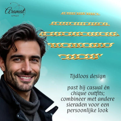 RVS Figaro Ketting Goudkleur 50 - 60cm - Klassieke Schakelketting - Aramat Jewels - Halskettingen - cadeautip
