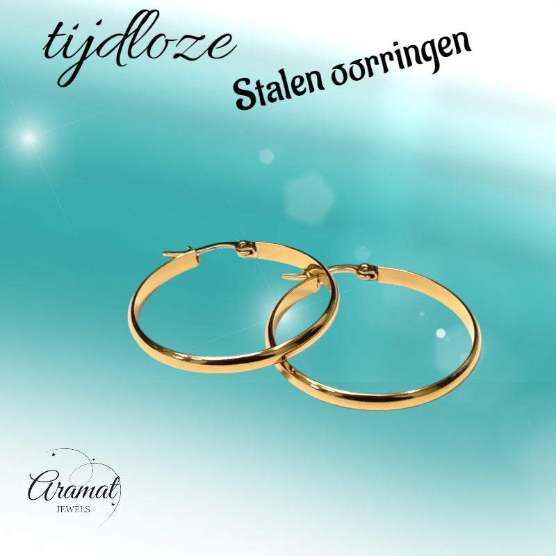 Oorringen – Staal Glad Goudkleurig (35mm)