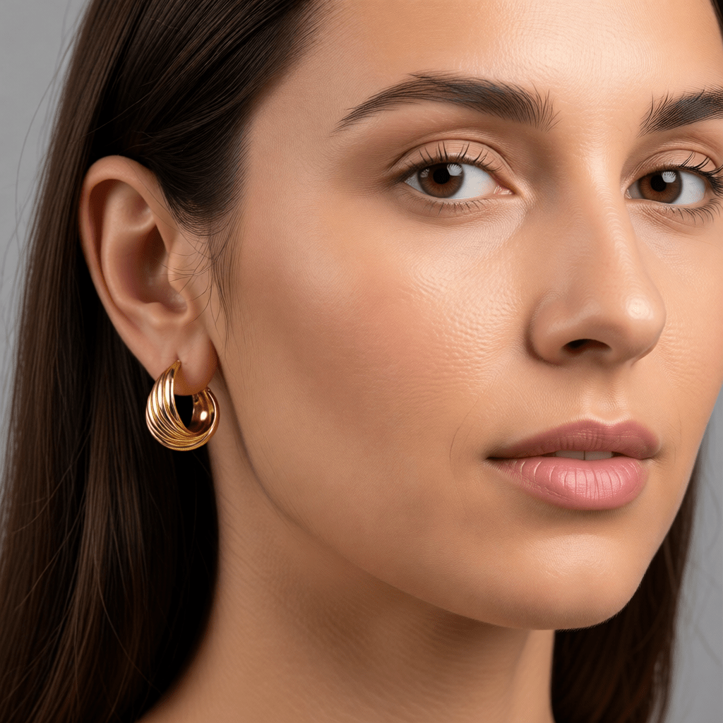 RVS Goudkleurige Halve Oorringen 22x15mm - 5 Lijnen Twist - Aramat Jewels - Oorbellen - cadeautip