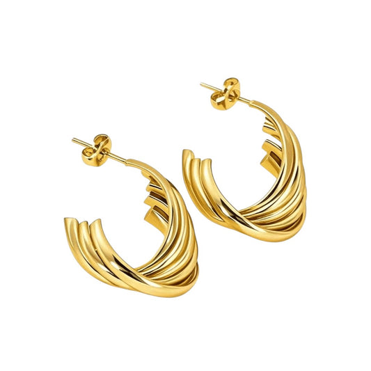 RVS Goudkleurige Halve Oorringen 22x15mm - 5 Lijnen Twist - Aramat Jewels - RVS Sieraden - Oorbellen - cadeautip