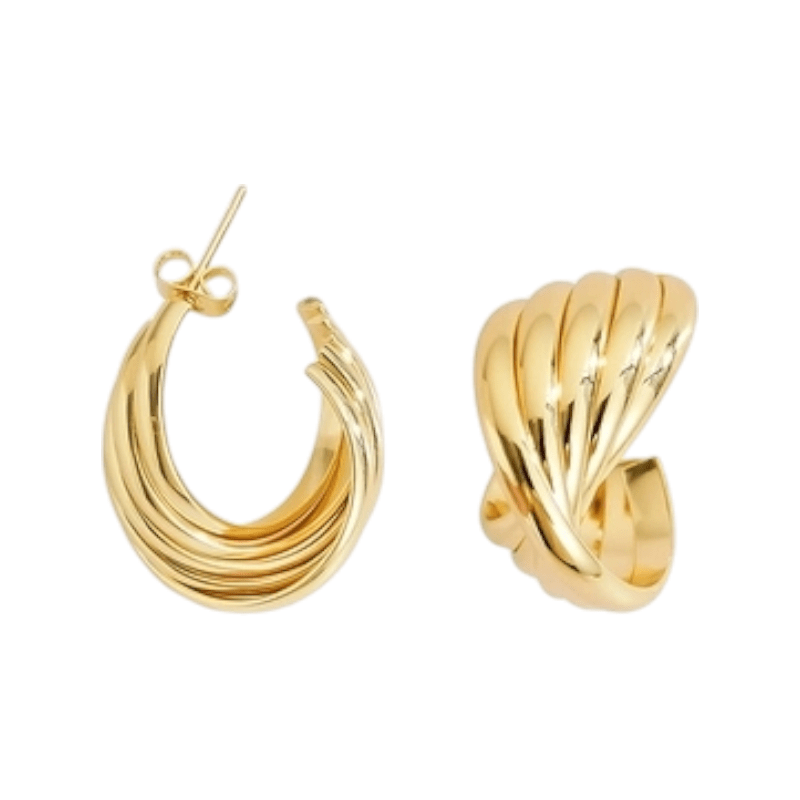 RVS Goudkleurige Halve Oorringen 22x15mm - 5 Lijnen Twist - Aramat Jewels - RVS Sieraden - Oorbellen - cadeautip