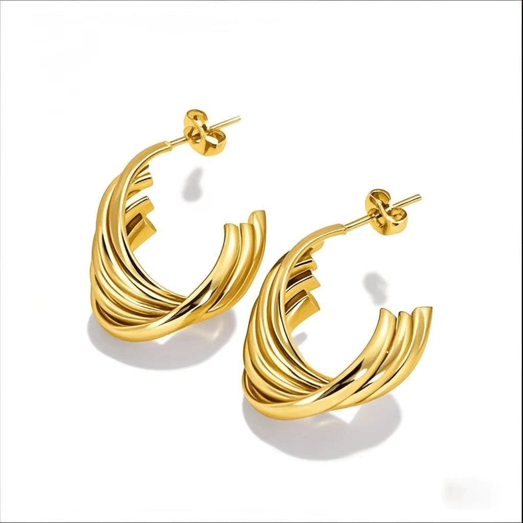 RVS Goudkleurige Halve Oorringen 22x15mm - 5 Lijnen Twist - Aramat Jewels - RVS Sieraden - Oorbellen - cadeautip