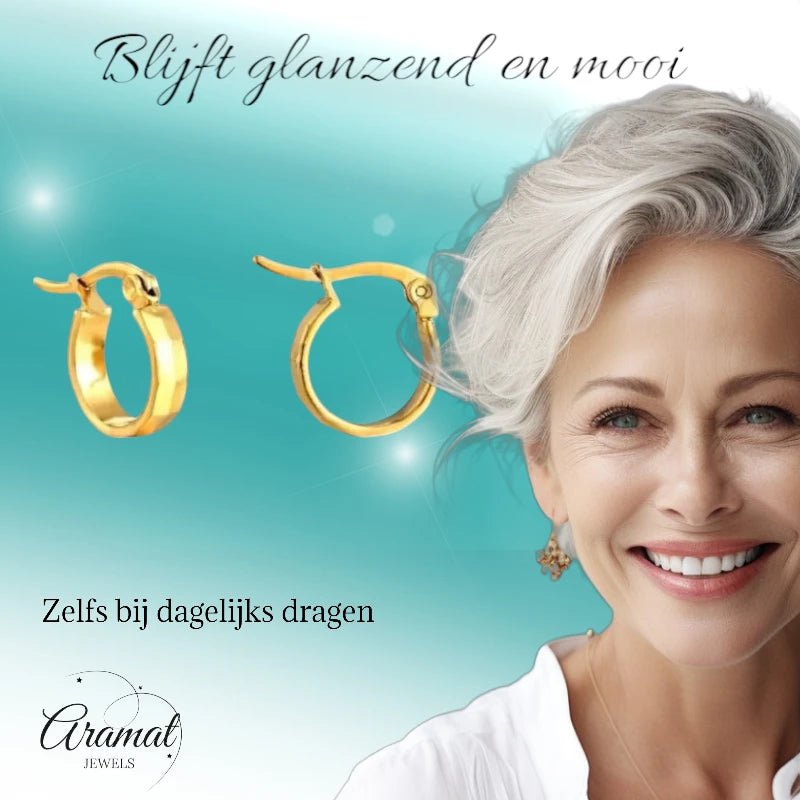 RVS Goudkleurige Oorringetjes 10mm - Blokjesmotief - oor2001 - Oorringen kopen