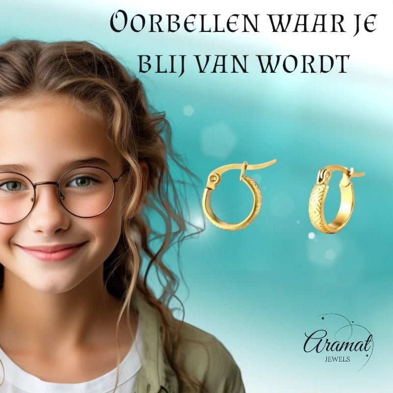 RVS Goudkleurige Oorringetjes 10mm - zigzag motief - oor846 - Oorringen kopen