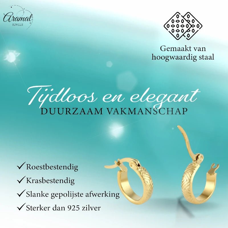 RVS Goudkleurige Oorringetjes 10mm - zigzag motief - oor846 - Oorringen kopen