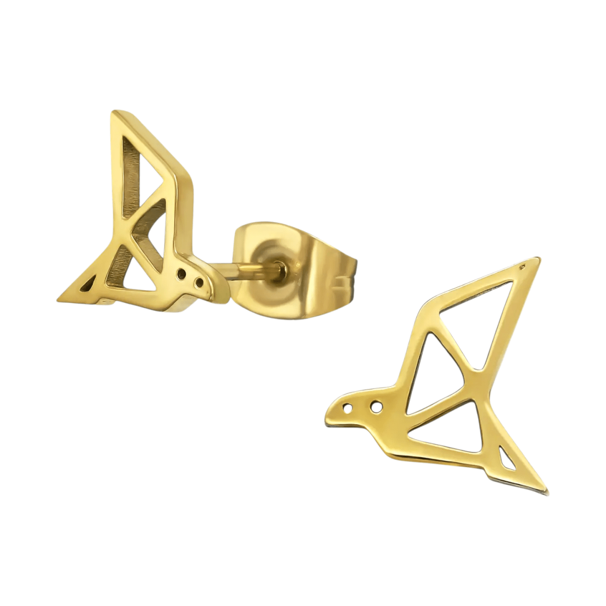 RVS Goudkleurige Vogel Oorbellen Origami - Aramat Jewels - Oorbellen - cadeautip