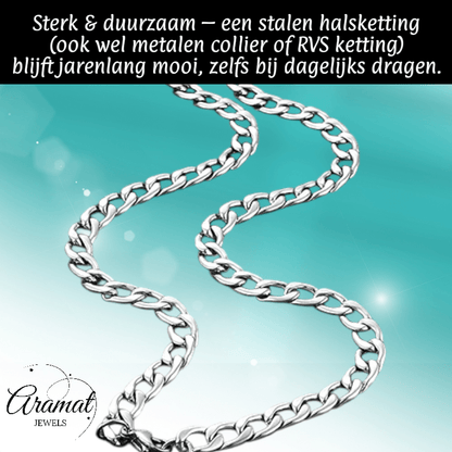 RVS Gourmet Ketting Zilverkleur 50 - 60cm - Sterke Schakelketting - Aramat Jewels - Halskettingen - cadeautip