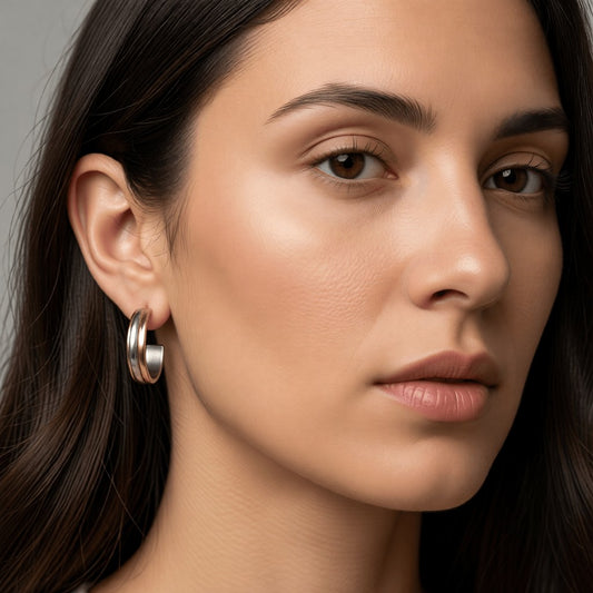 RVS Half - Hoop Oorbellen Bicolor Goud Zilver 23mm - Dames - Aramat Jewels - Oorringen - cadeautip