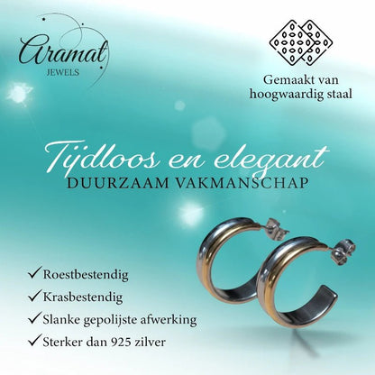 RVS Half - Hoop Oorbellen Bicolor Goud Zilver 23mm - Dames - Aramat Jewels - Oorringen - cadeautip