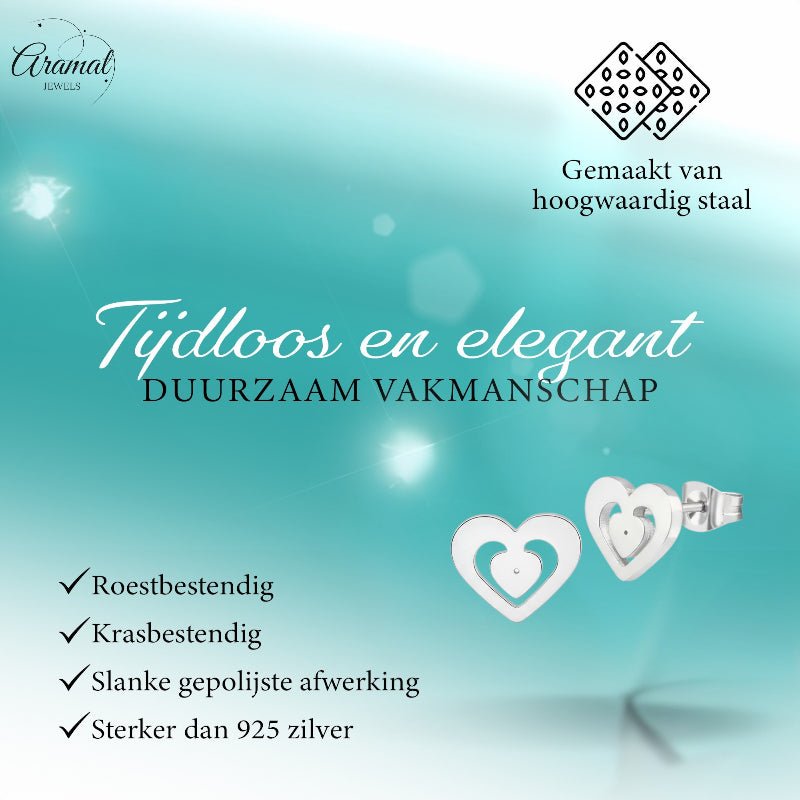 RVS Hart Oorstekers Zilver 11x9mm Opengewerkt - Aramat Jewels - Oorbellen - cadeautip