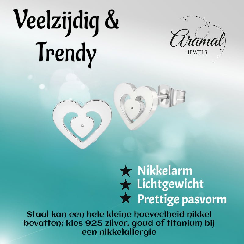 RVS Hart Oorstekers Zilver 11x9mm Opengewerkt - Aramat Jewels - Oorbellen - cadeautip