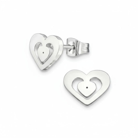 RVS hart oorstekers zilverkleur 11x9mm opengewerkt, hypoallergeen roestvrij staal oorbellen voor dames en kinderen
