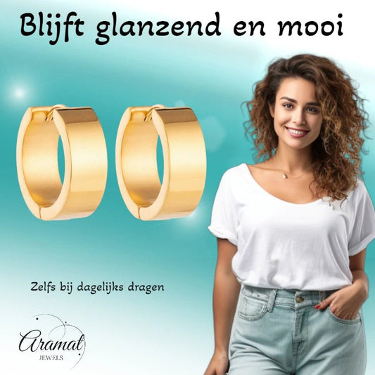 RVS Hoepel Oorringen Glad Goudkleur 20mm - Dames - Aramat Jewels - Oorringen - cadeautip
