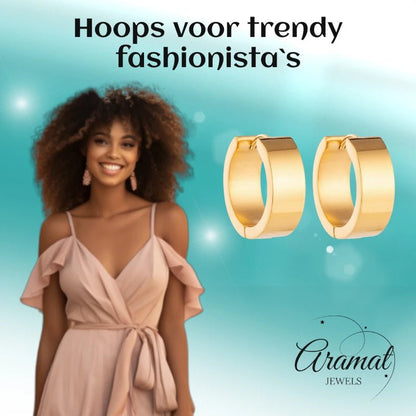 RVS Hoepel Oorringen Glad Goudkleur 20mm - Dames - Aramat Jewels - Oorringen - cadeautip