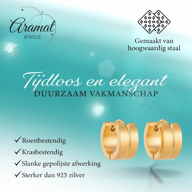 RVS Huggie Oorringen Dunne Gleuf Goudkleur 13mm - Dames - Aramat Jewels - Oorringen - cadeautip