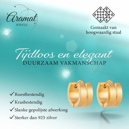 RVS Huggie Oorringen Dunne Gleuf Goudkleur 13mm - Dames - Aramat Jewels - Oorringen - cadeautip