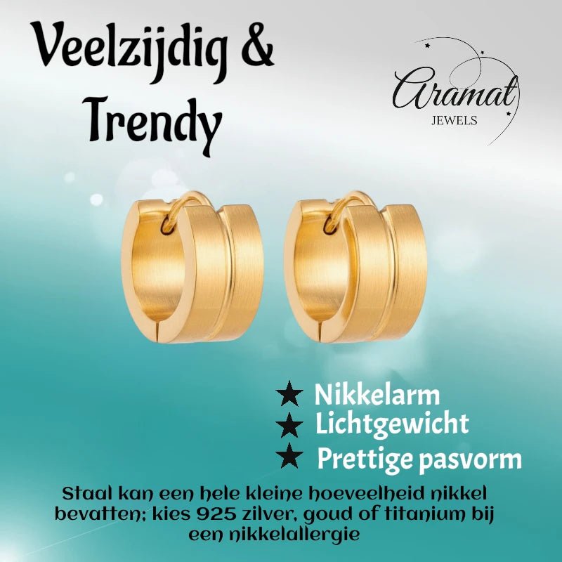 RVS Huggie Oorringen Dunne Gleuf Goudkleur 13mm - Dames - Aramat Jewels - Oorringen - cadeautip
