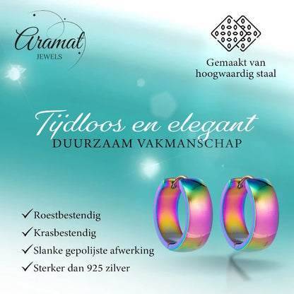 RVS Huggie Oorringen Glad Regenboogkleur 20mm - Unisex - Aramat Jewels - Oorringen - cadeautip
