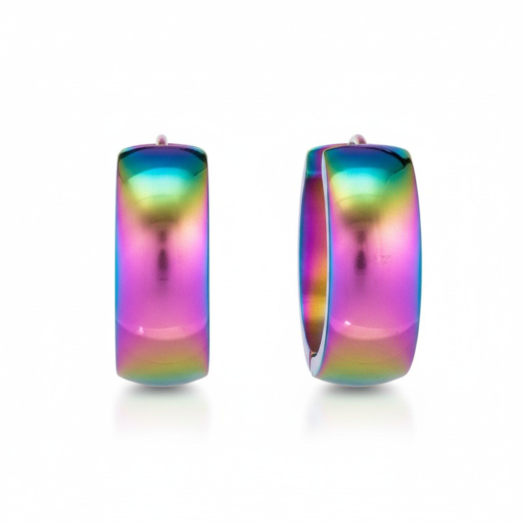 RVS Huggie Oorringen Glad Regenboogkleur 20mm - Unisex - Aramat Jewels - Oorringen - cadeautip