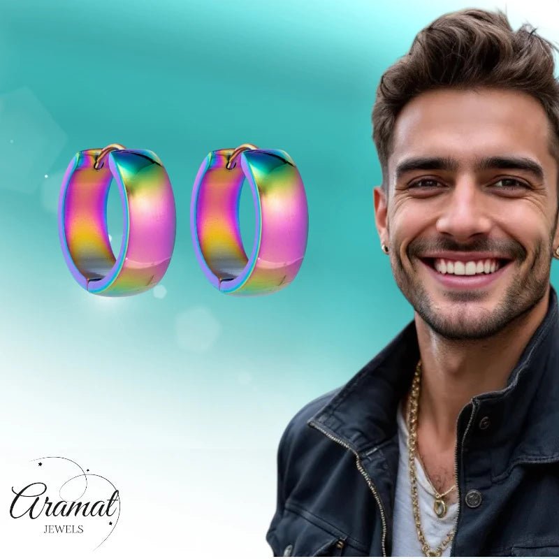 RVS Huggie Oorringen Glad Regenboogkleur 20mm - Unisex - Aramat Jewels - Oorringen - cadeautip