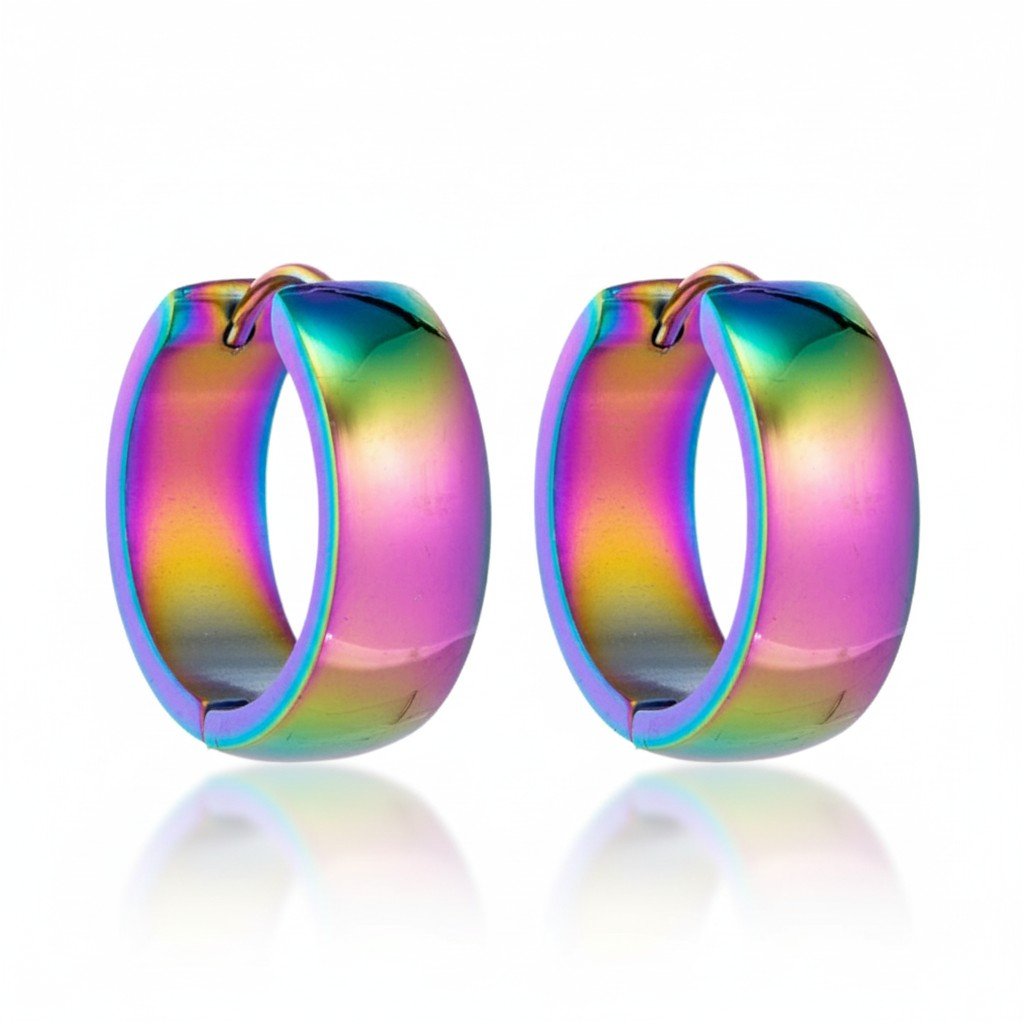 RVS Huggie Oorringen Glad Regenboogkleur 20mm - Unisex - Aramat Jewels - Oorringen - cadeautip