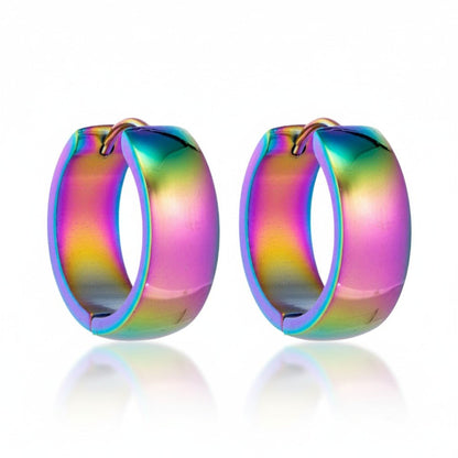 RVS Huggie Oorringen Glad Regenboogkleur 20mm - Unisex - Aramat Jewels - Oorringen - cadeautip