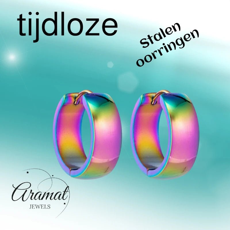 RVS Huggie Oorringen Glad Regenboogkleur 20mm - Unisex - Aramat Jewels - Oorringen - cadeautip