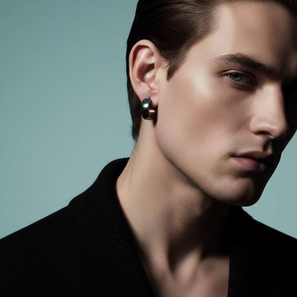 RVS Huggie Oorringen Glad Regenboogkleur 20mm - Unisex - Aramat Jewels - Oorringen - cadeautip