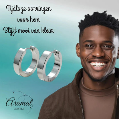 RVS Huggies Oorringen Zilverkleur 17x4mm - Dikke Hoepels Unisex - Aramat Jewels - Oorringen - cadeautip