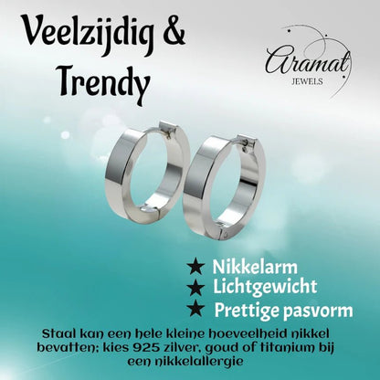 RVS Huggies Oorringen Zilverkleur 17x4mm - Dikke Hoepels Unisex - Aramat Jewels - Oorringen - cadeautip