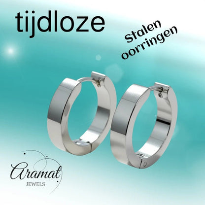RVS Huggies Oorringen Zilverkleur 17x4mm - Dikke Hoepels Unisex - Aramat Jewels - Oorringen - cadeautip