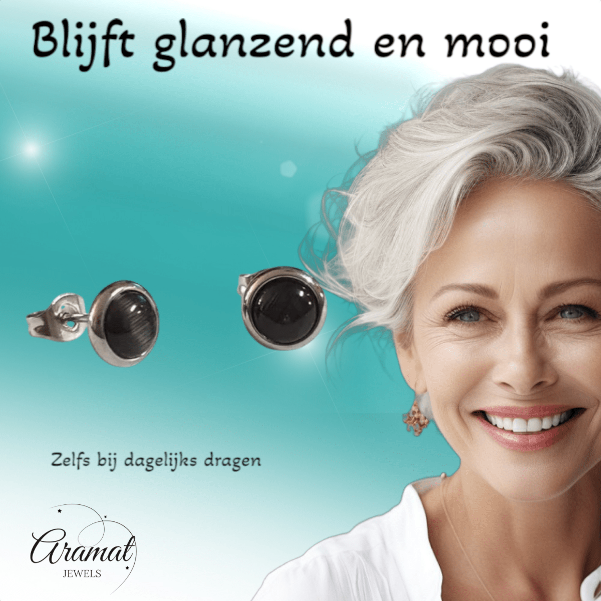RVS Kattenoog Oorbellen 8mm – Zwart - Aramat Jewels - Oorbellen - cadeautip